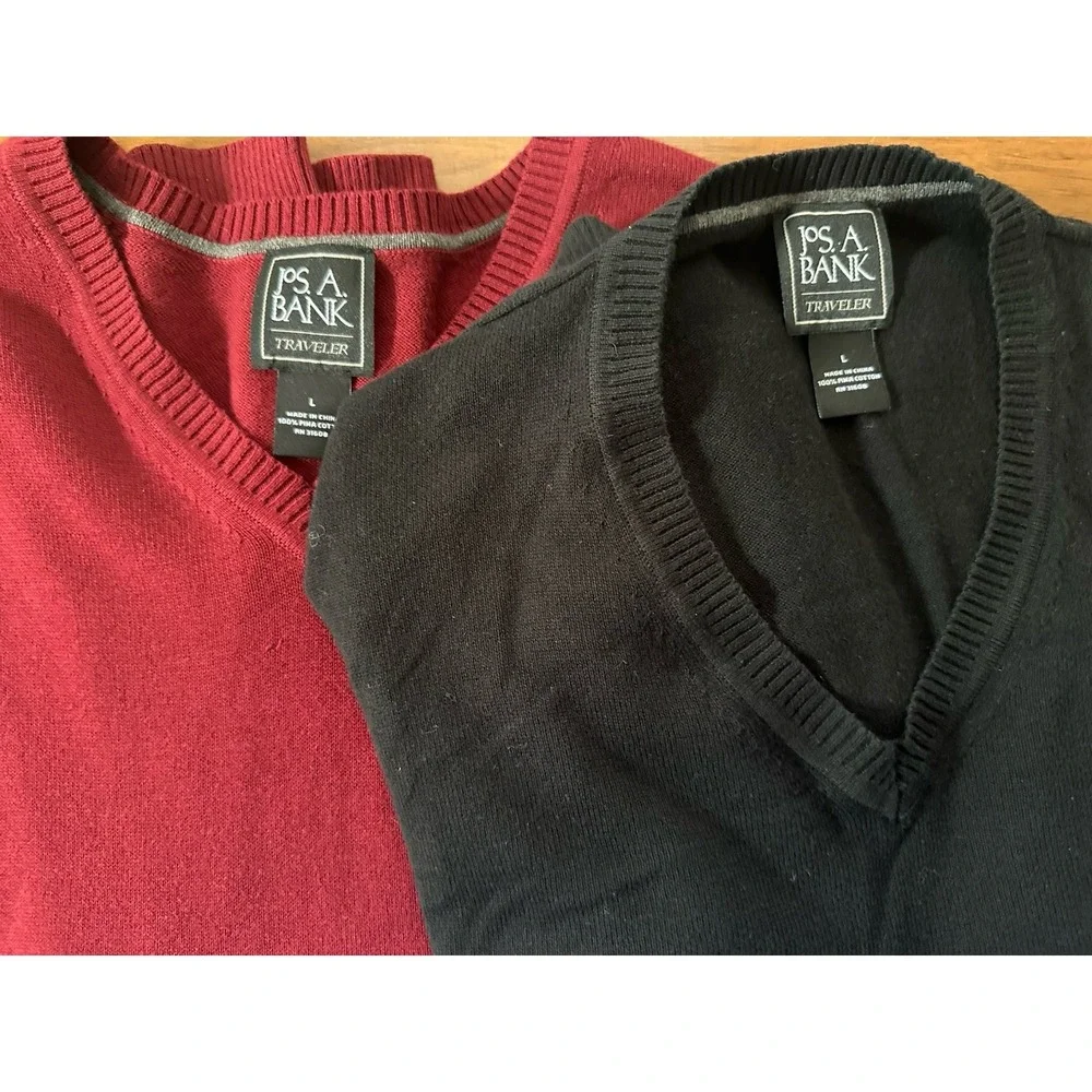Jos A Bank Traveler Sweaters Men's Large Set‎ Of Two Pima Cotton V-Neck